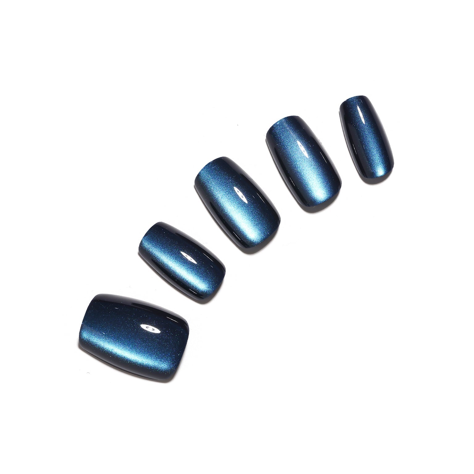 Galaxy short square metallic navy blue press-on nails with black accent 30-piece set