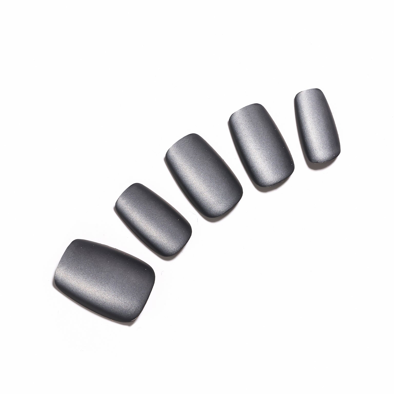Gray matte square press-on nails, solid color tips on white background