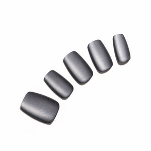 Gray matte square press-on nails, solid color tips on white background