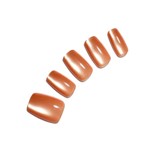 Citrus Squeeze square copper orange pearl press-on nails glossy metallic sheen 30-piece full-design set