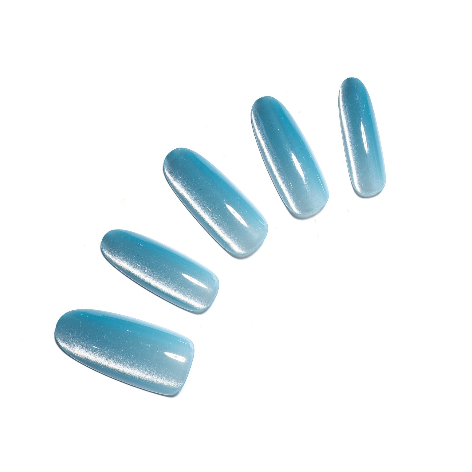 Blue Moonlight long oval blue cat eye press-on nails 30-piece set