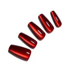 red coffin shape press on nails