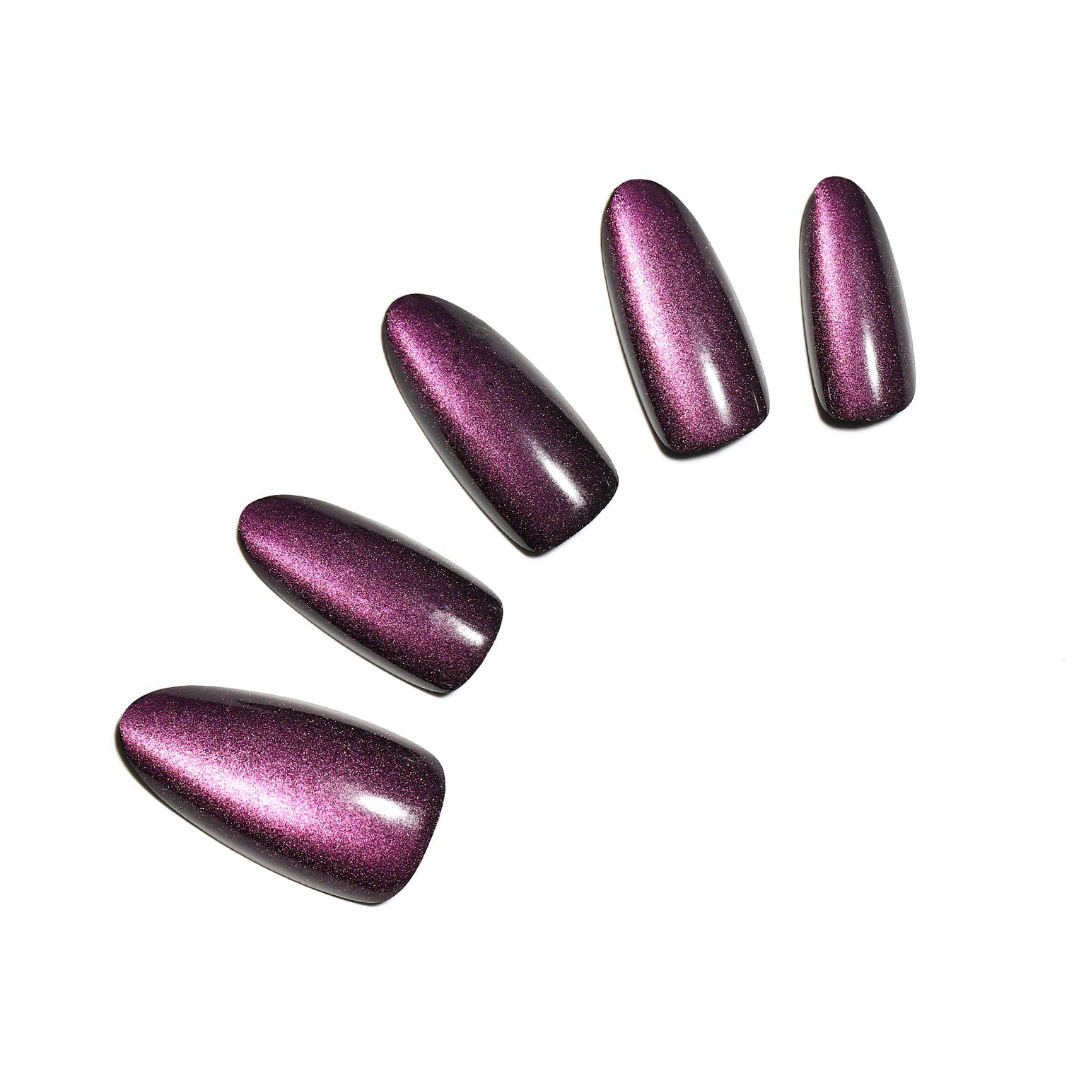 Velvet Flash long almond plum cat eye press-on nails magnetic velvet shimmer with black accent nails 30-piece set