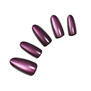Velvet Flash long almond plum cat eye press-on nails magnetic velvet shimmer with black accent nails 30-piece set