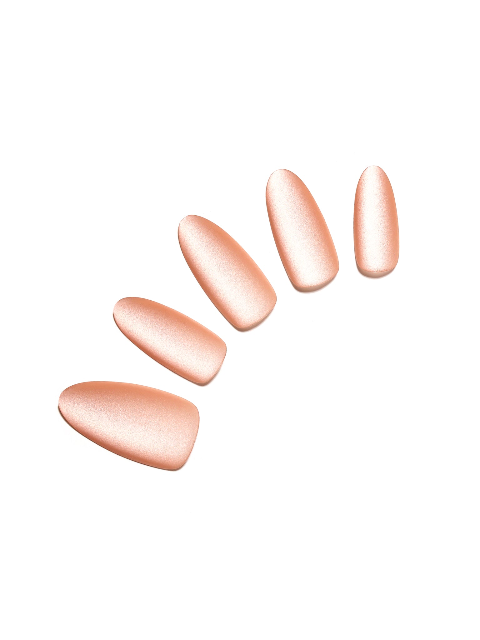 Soft Bloom long stiletto nude chrome press-on nails champagne pearl glow dragonfly accent 30-piece set