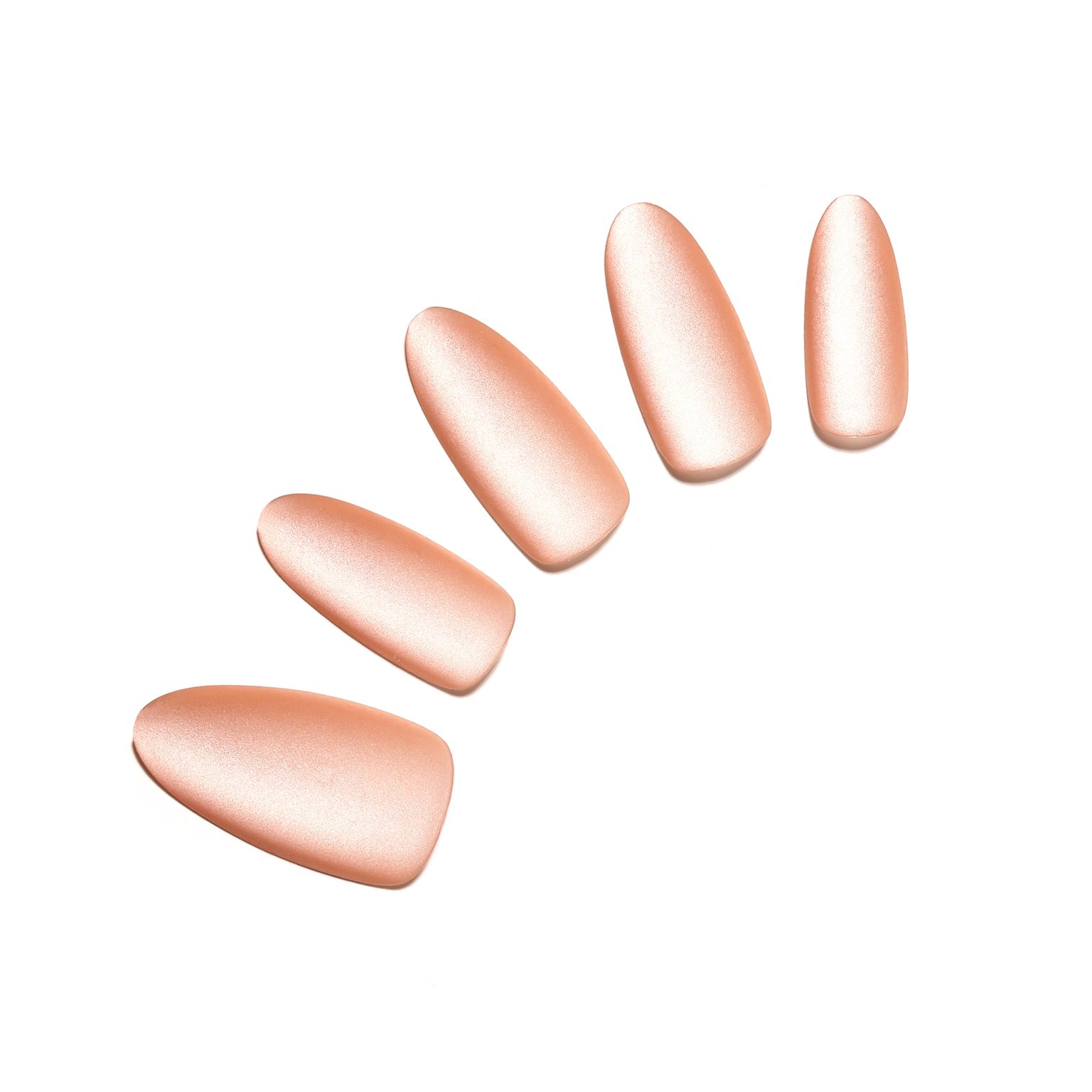 Soft Bloom long stiletto nude chrome press-on nails champagne pearl glow dragonfly accent 30-piece set