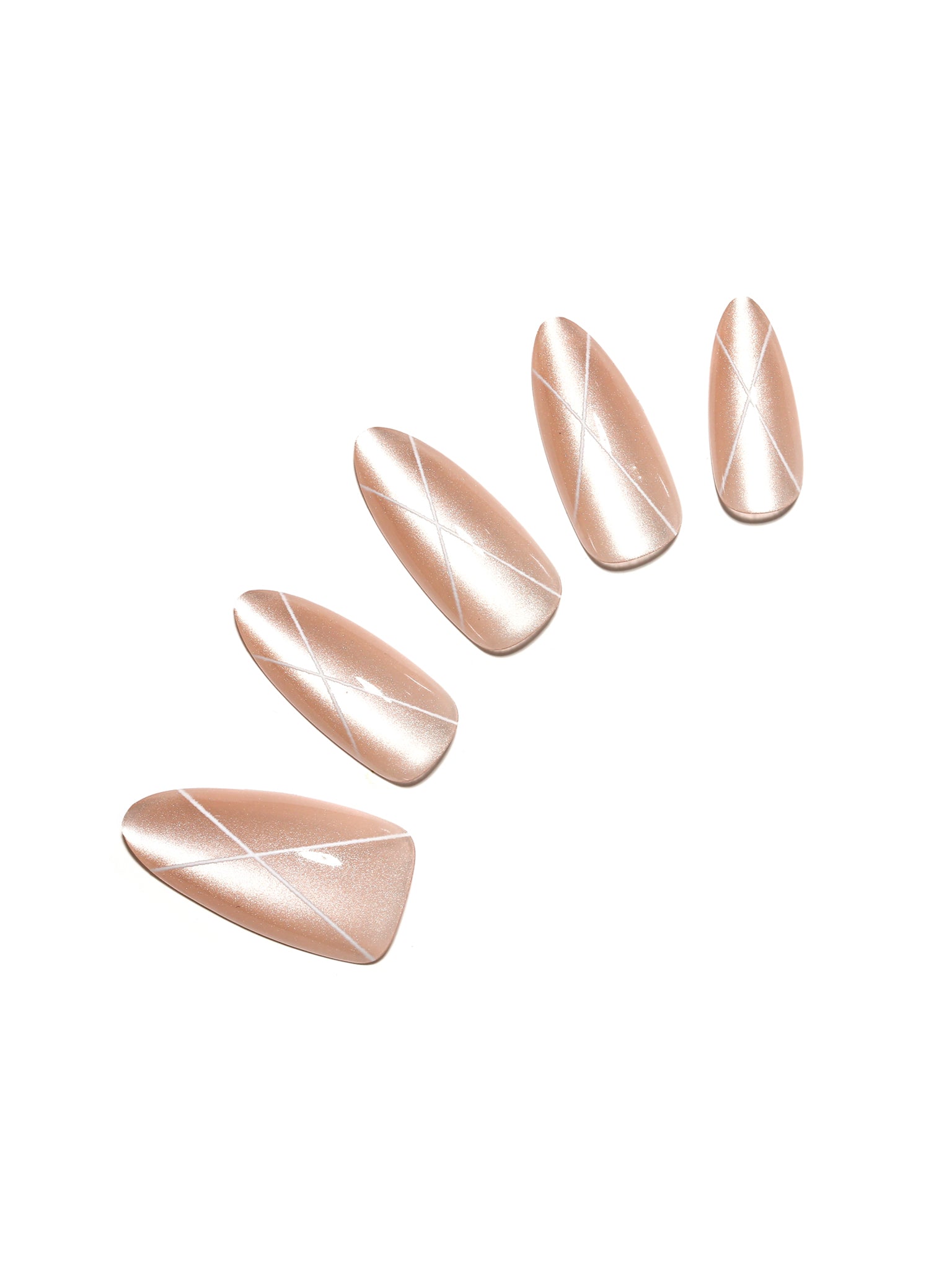 Silk Sketch long almond nude line art press-on nails glossy PMMA acrylic 30-piece set