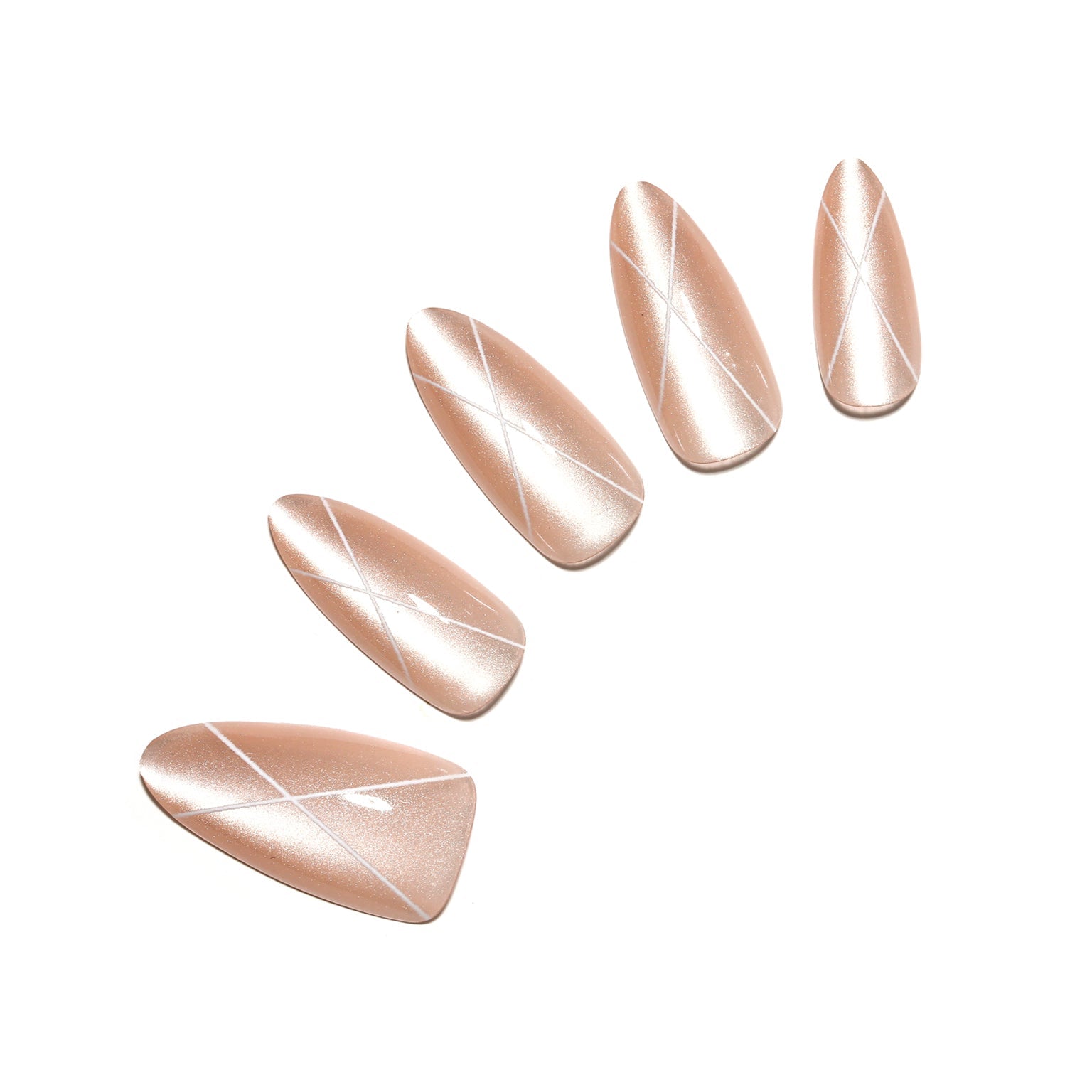 Silk Sketch long almond nude line art press-on nails glossy PMMA acrylic 30-piece set