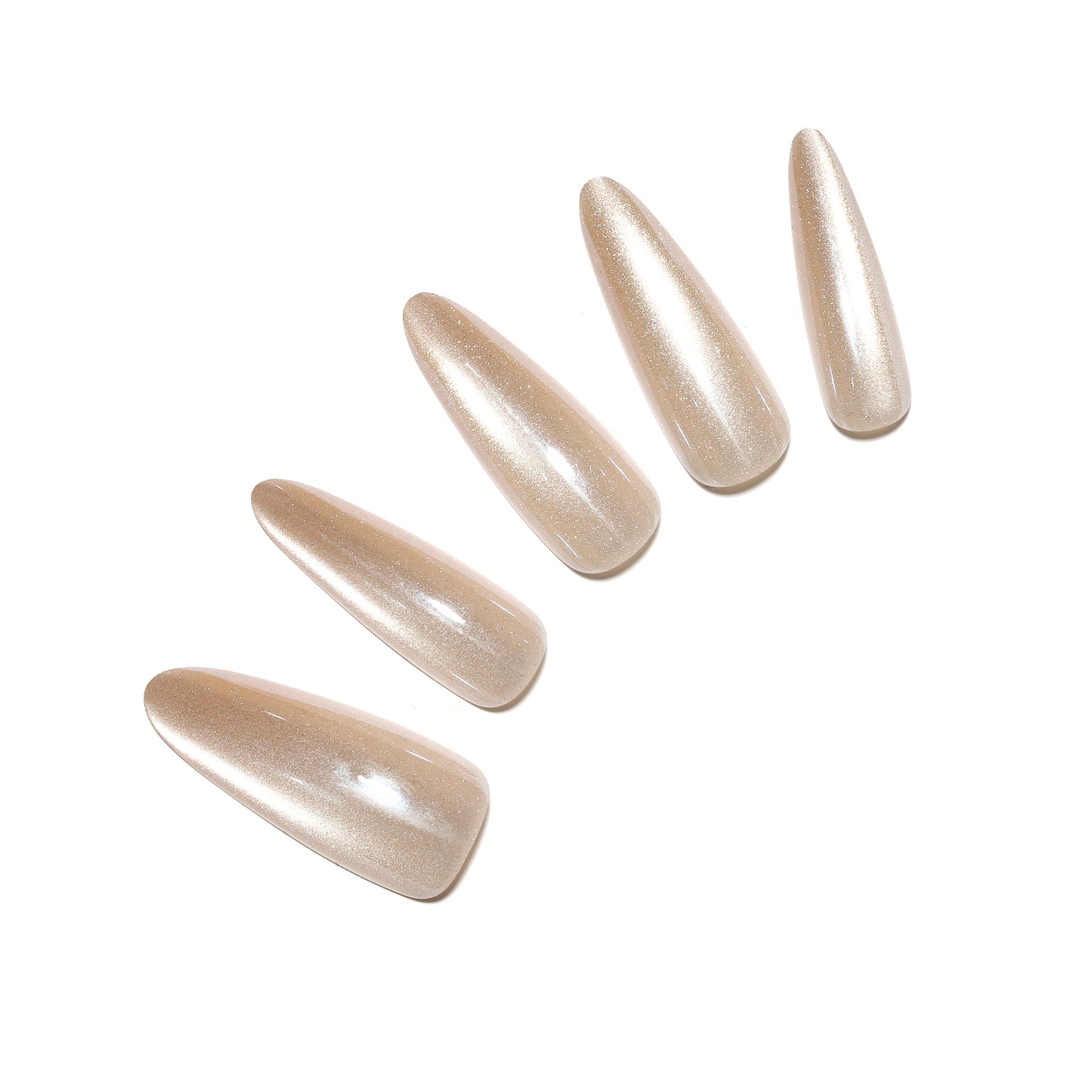 Peachy Promise long stiletto glazed nude press-on nails sheer peach pearl shimmer 30-piece acrylic set
