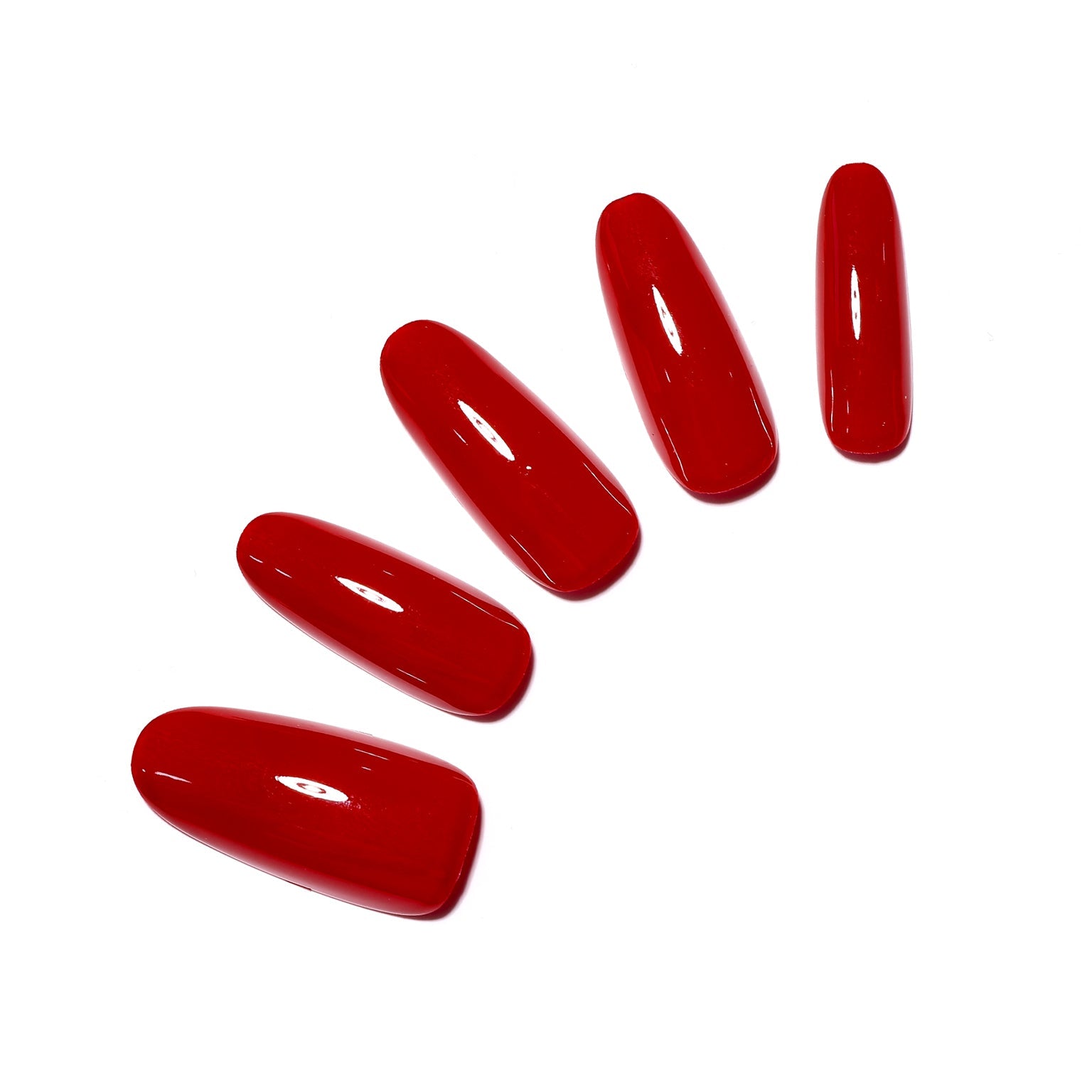 Fire & Desire fiery red long oval press on nails 30 piece acrylic set with glossy finish