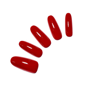 Fire & Desire fiery red long oval press on nails 30 piece acrylic set with glossy finish