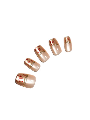 leopard pattern nude french tip press on nails