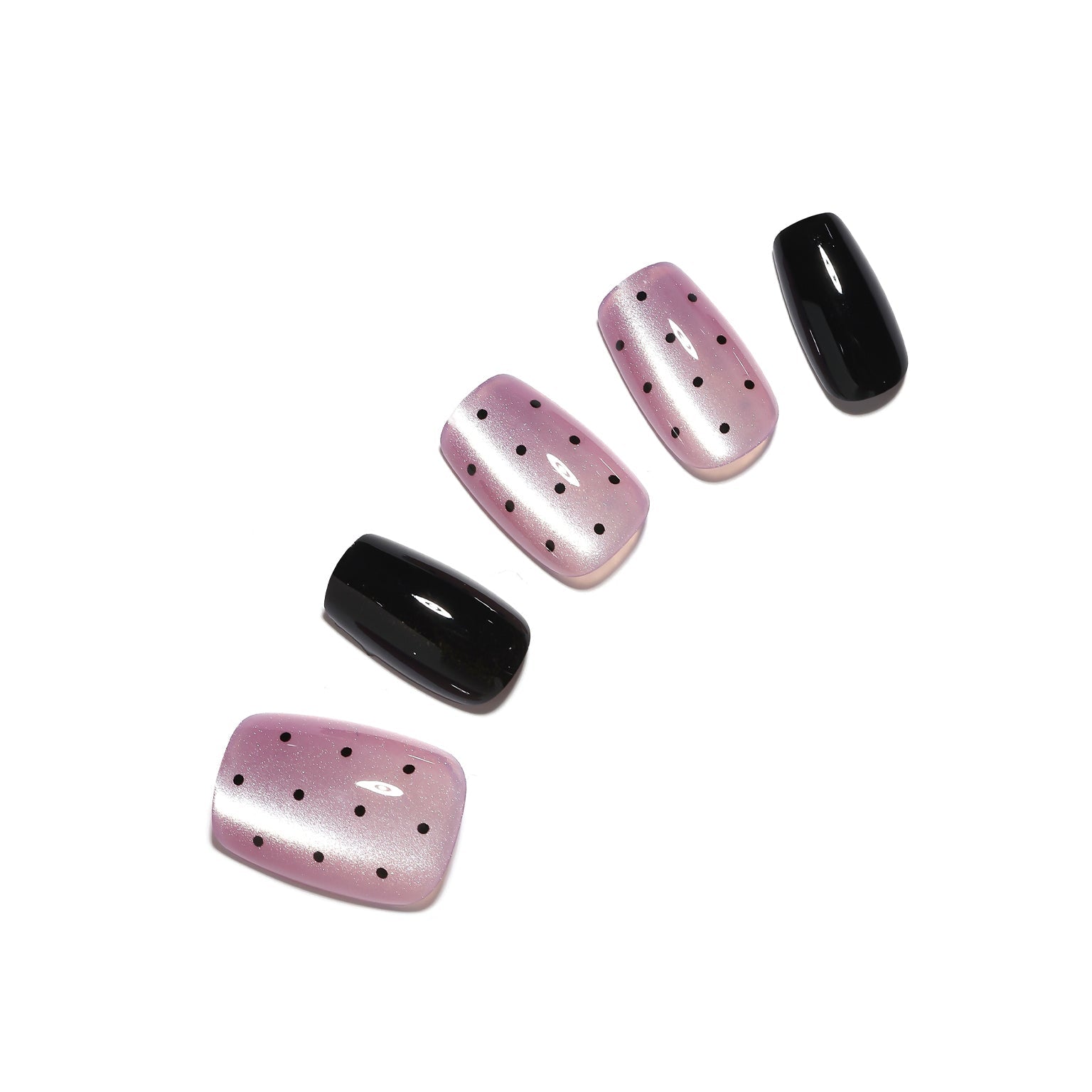 Dot Me Darling short square lavender polka dot press-on nails with glossy black accent nails 30-piece set