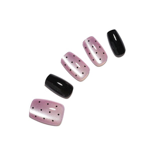 Dot Me Darling short square lavender polka dot press-on nails with glossy black accent nails 30-piece set