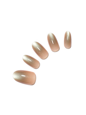 Satin Sands long oval champagne nude shimmer press-on nails 30-piece PMMA acrylic set