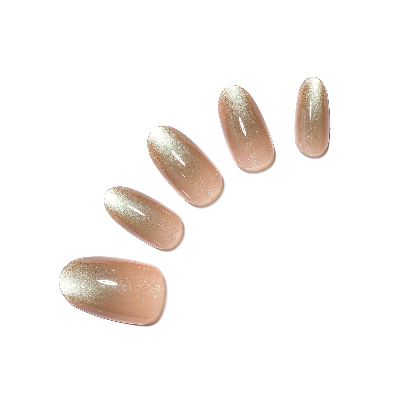 Satin Sands long oval champagne nude shimmer press-on nails 30-piece PMMA acrylic set