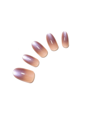 Purple oval ombre cat eye press-on nails with dimensional cat eye shine