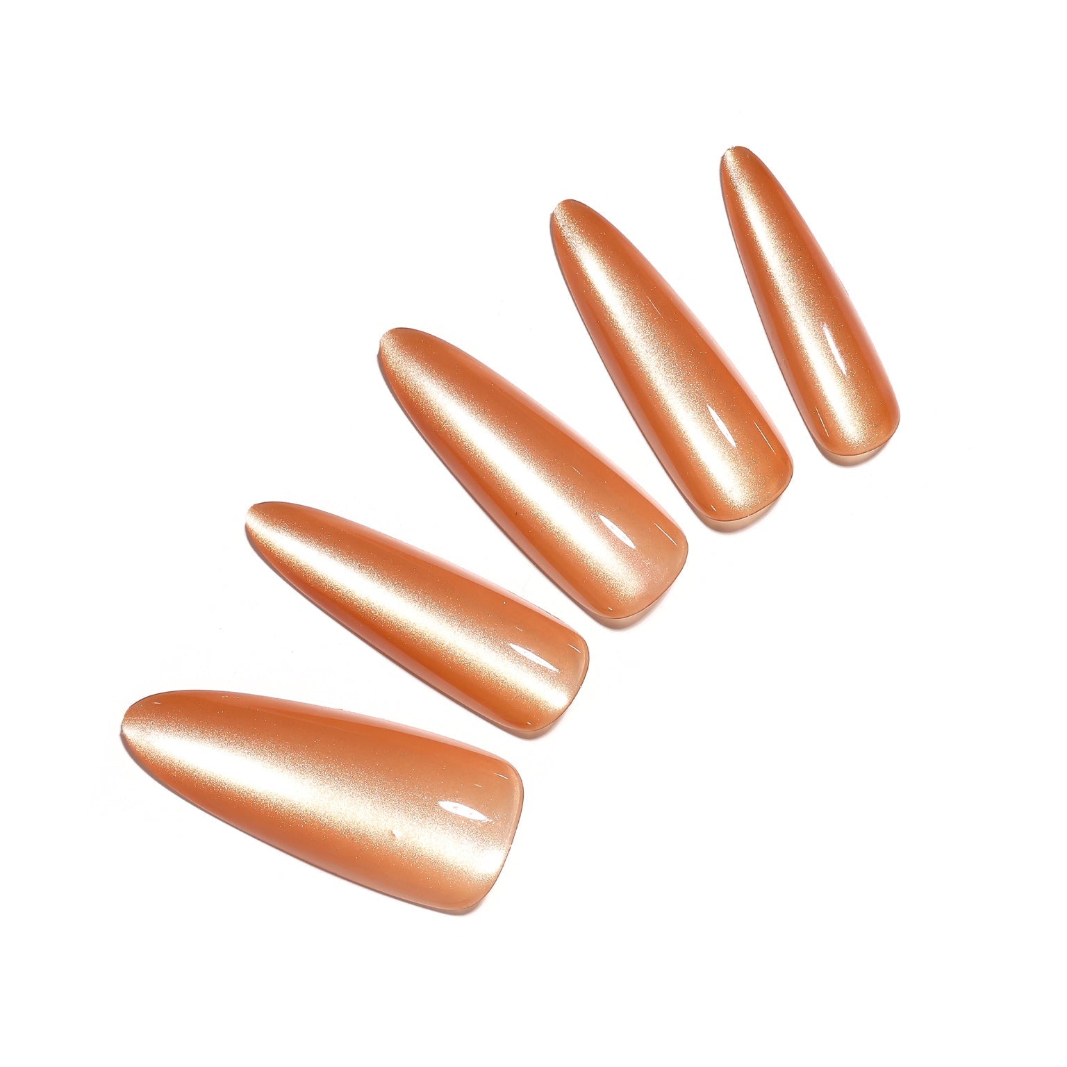 Citrus Crush long stiletto copper chrome press on nails high shine metallic orange 30 piece set