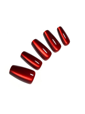 Flame Game metallic red coffin press on nails 30 piece acrylic set