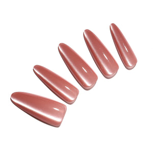 Pink Lady long stiletto rose chrome press-on nails glossy metallic shimmer 30-piece set