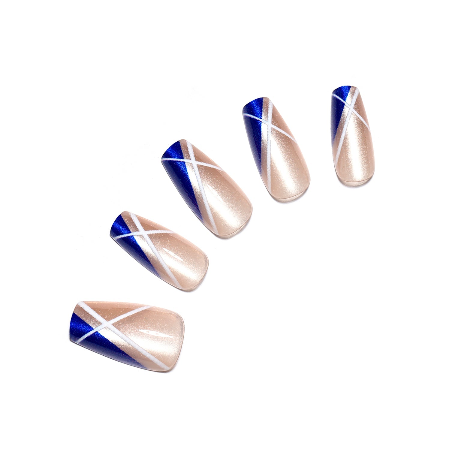 Sapphire Angle medium coffin blue French tip press-on nails PMMA acrylic 30-piece set