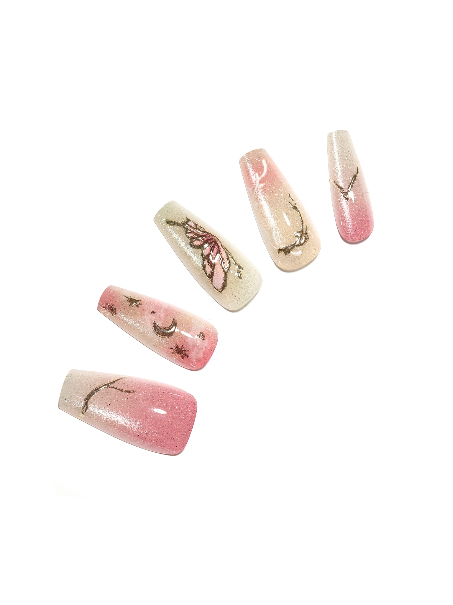 Blushing Butterfly long coffin blush pink butterfly press-on nails 30-piece PMMA acrylic set