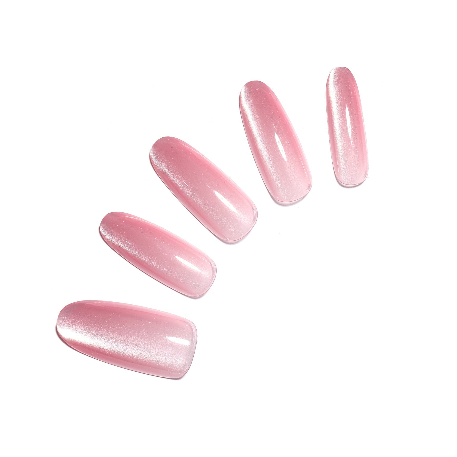 Pink Cloud long oval pink press-on nails – 30-piece PMMA acrylic set on white background
