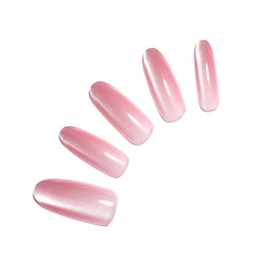 Pink Cloud long oval pink press-on nails – 30-piece PMMA acrylic set on white background