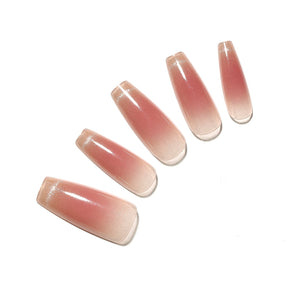 Peach Polish long coffin peach nude ombré press-on nails glossy milky tip 30-piece set