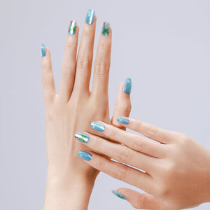 Palm tree vacation nails – blue summer square press on nails with glossy finish