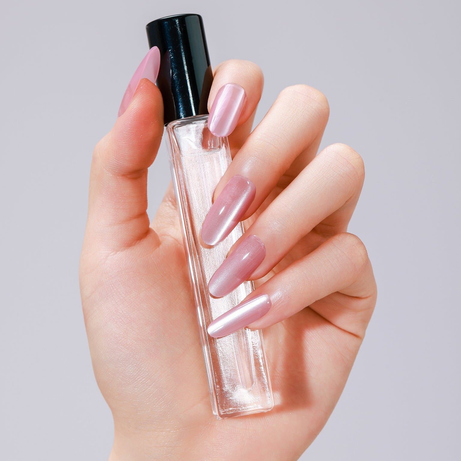 Pink solid color oval press on nails – glossy acrylic tips