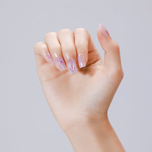 Salon-quality pastel square press on nails with cotton candy aura design