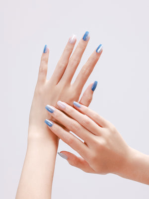Arctic Mist winter jewel square press on nails in blue and white shimmer