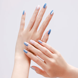 Arctic Mist winter jewel square press on nails in blue and white shimmer