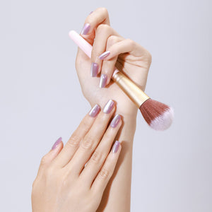 Rainbow holographic chrome square press on nails with glossy gel-style finish