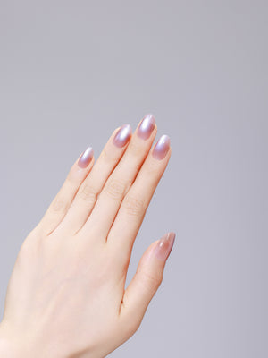 Long oval lavender nude press-on nails with glossy gel finish