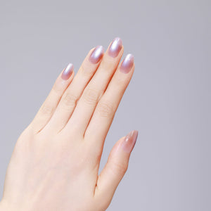 Long oval lavender nude press-on nails with glossy gel finish