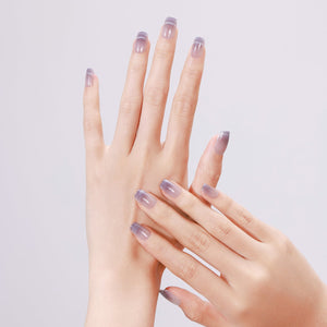 Aqua Mist purple ombre press-on nails square shape milky fade glossy gradient 30-piece set