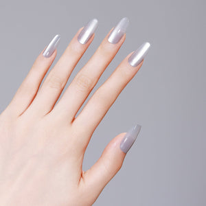 Close-up of Cloud Whip PMMA acrylic long oval white press-on nails