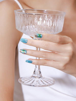 Beachy blue shimmer press on nails medium square tips for summer manicure