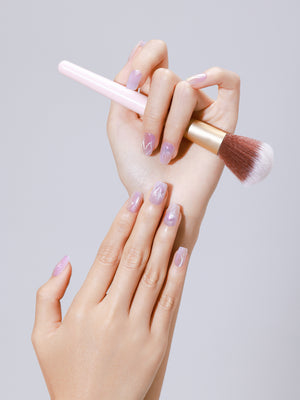 Salon-quality pastel square press on nails with cotton candy aura design