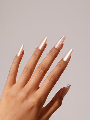 pink nude long coffin press on nails