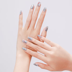 Hand wearing Koi Pond blue koi fish square press on nails inspired by tranquil water garden