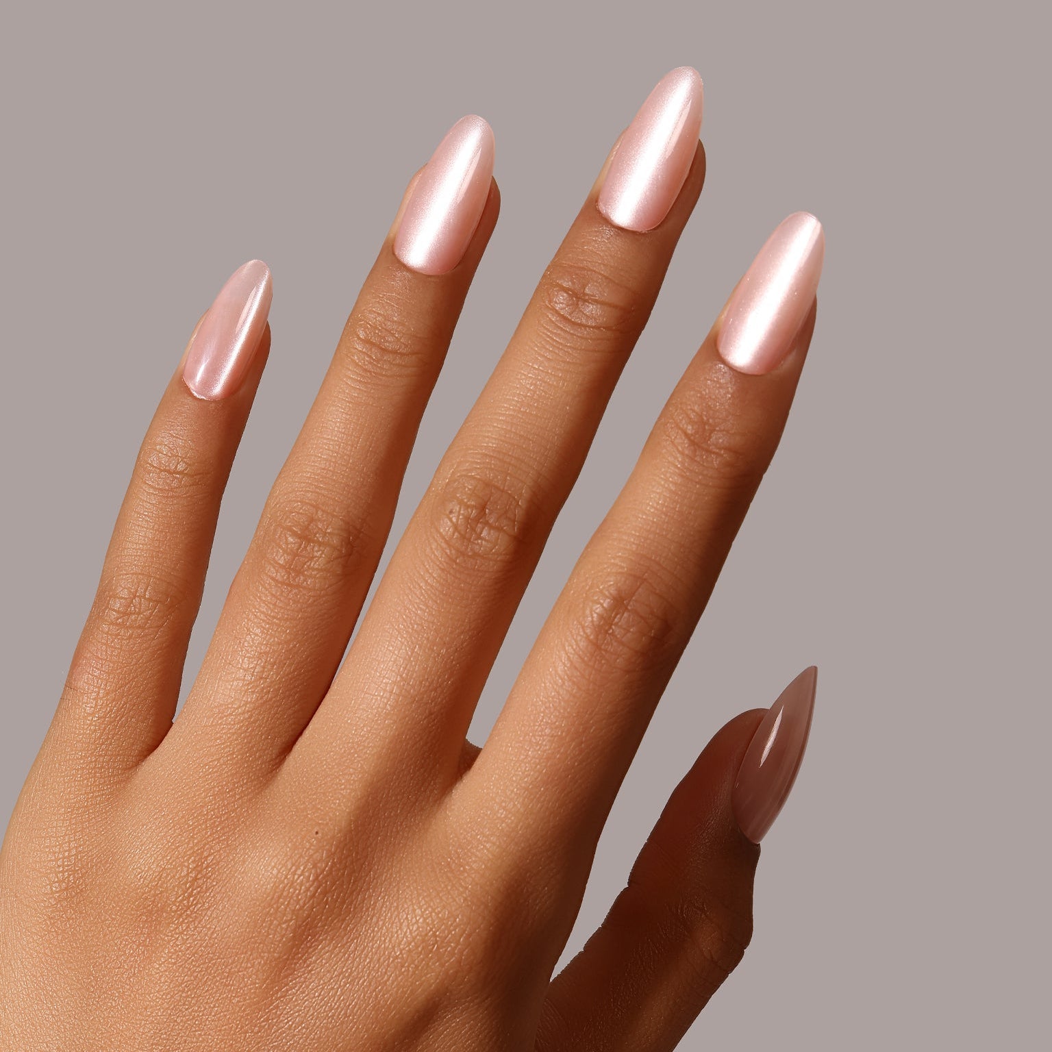 Silk Blush – Medium Almond Blush Pearl Press-On Nails