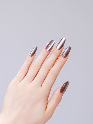 Coffee Satin long oval coffee brown press-on nails 30-piece set