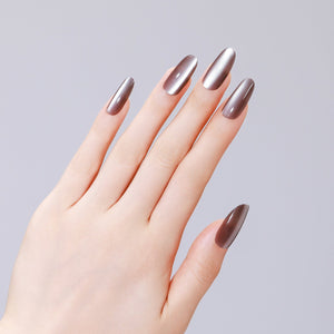 Coffee Satin long oval coffee brown press-on nails 30-piece set