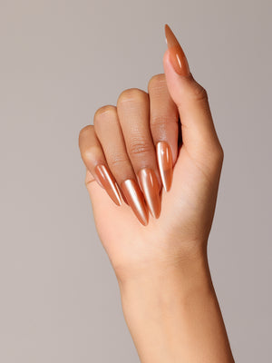 orange long stiletto shape press on nails