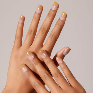 Aqua Mist gold ombre press-on nails square shape milky fade glossy gradient 30-piece set