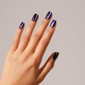 Full set showing Berry Luxe short square cat eye press-on nails deep berry shimmer glow
