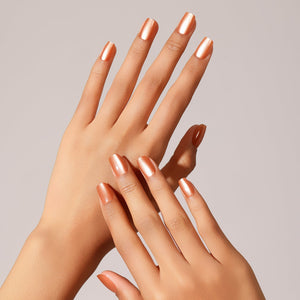 Flat lay Citrus Squeeze copper orange press-on nails square shape solid color pearl sheen set